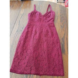 Small Keepsake Burgandy Lace Spaghetti Strap Semi Formal Lined Mini Dress Prom